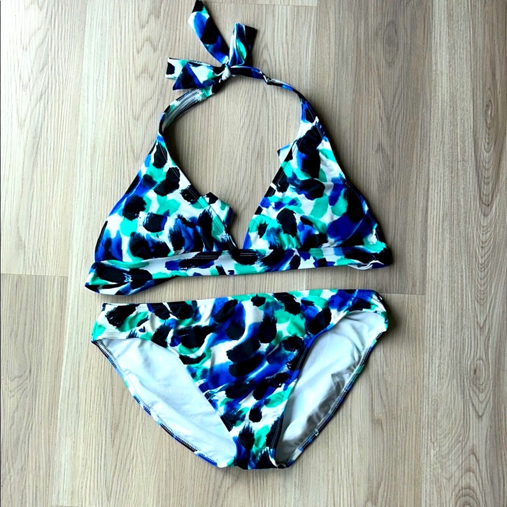 Catalina Bikini Set Size L 12-14- NWOT Blue/Green Coastal Swim Beach Resort